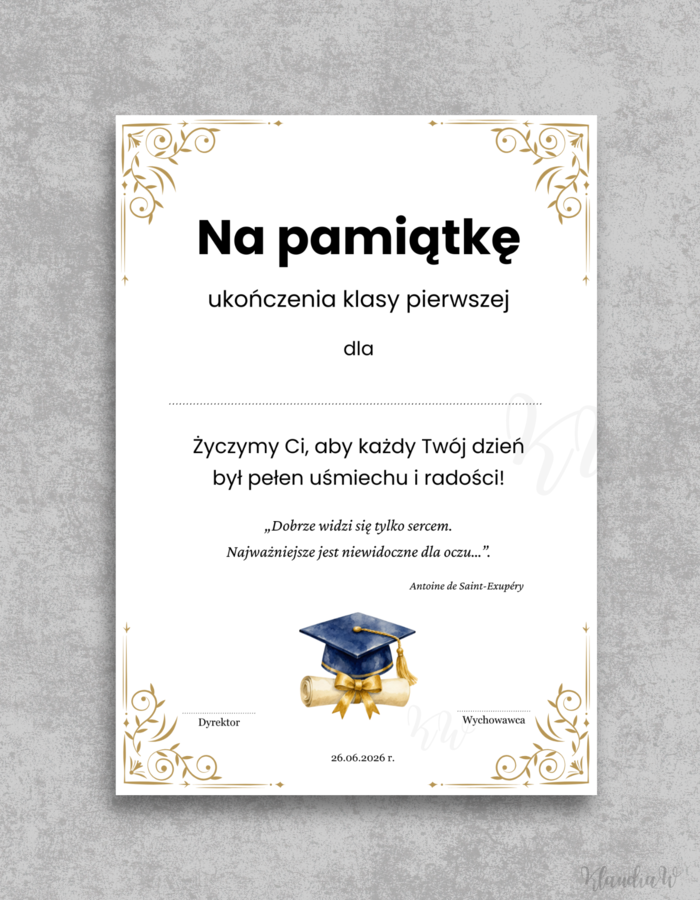 Wklejki do książek na zakończenie roku - klasa 1