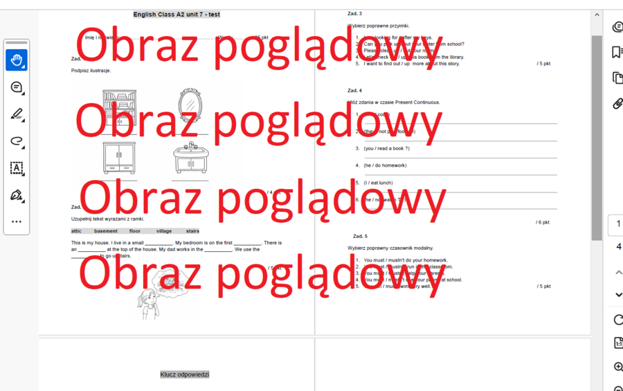 English Class A2 unit 7 test (sprawdzian / praca klasowa)