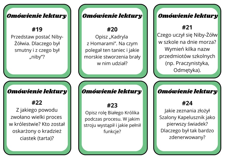 Alicja w Krainie Czarów - karty z pytaniami