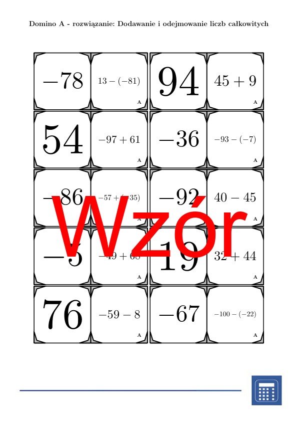 Domino - Dodawanie i odejmowanie liczb całkowitych | matematyka