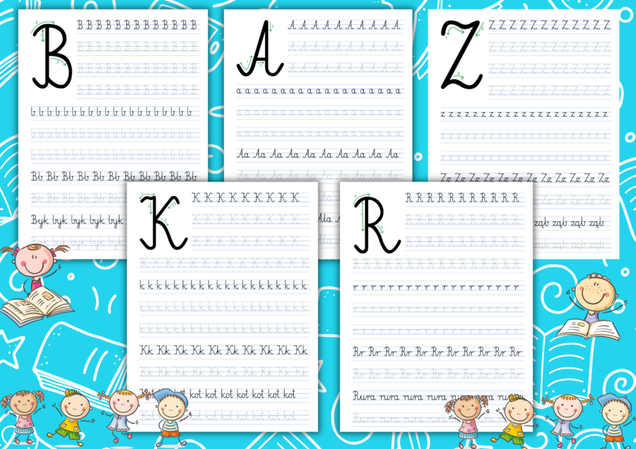 Kaligrafia - litery a do z - bez polskich znaków