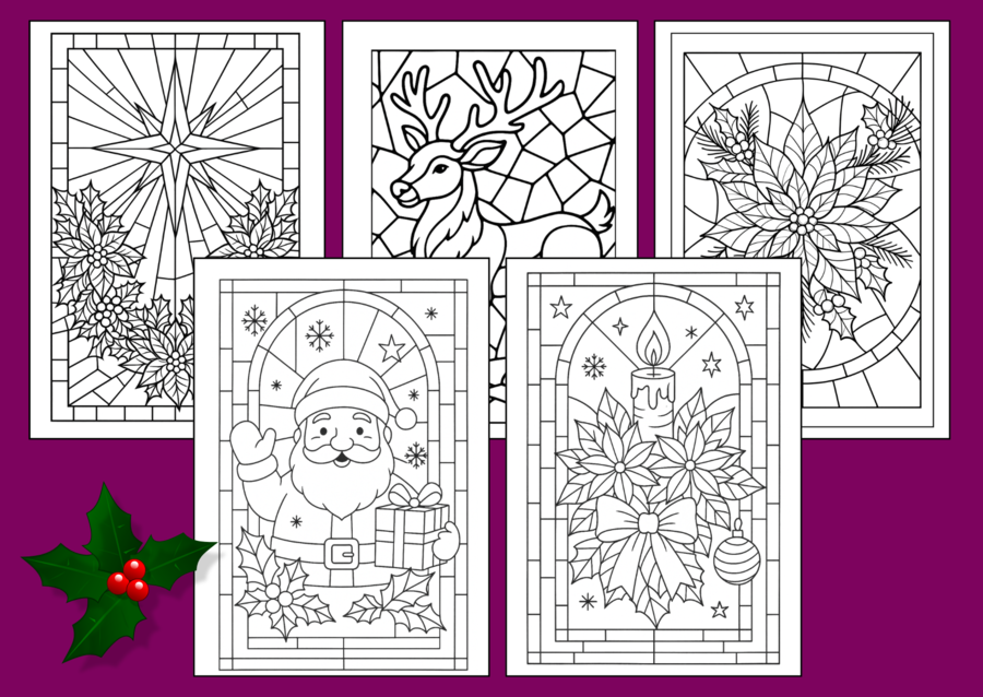 🎄✨🎅❄️Świąteczne WITRAŻE – Kolorowanki (34 szt.) - 🎀🌲Boże Narodzenie - zima - biblioteka - świetlica