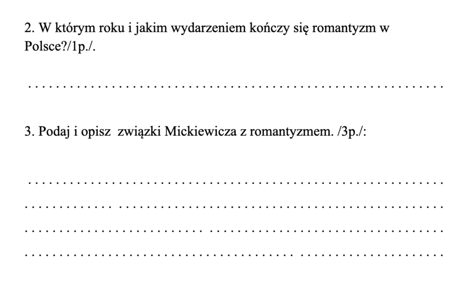 Sprawdzian "Dziady" cz. II.