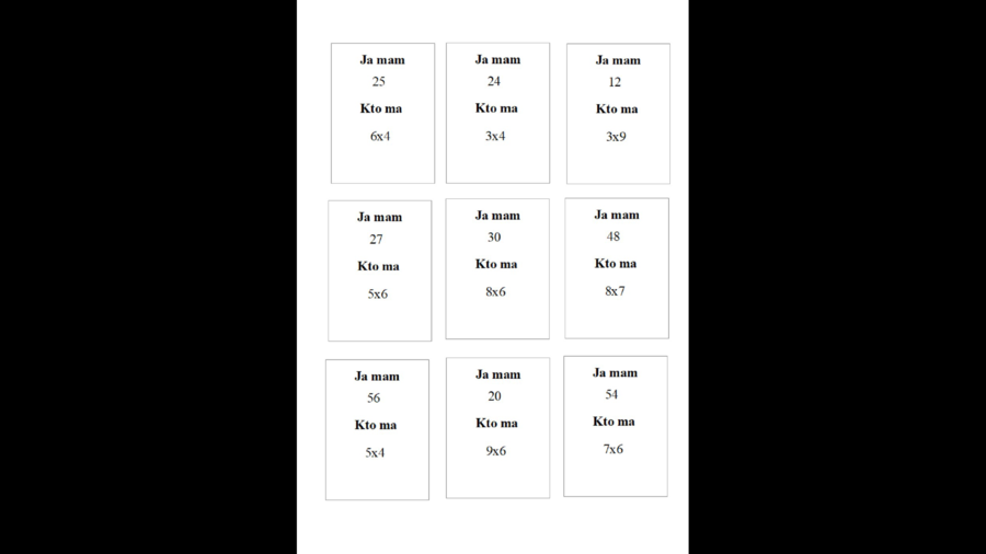 Zestaw kart typu kto ma, ja mam - gra matematyczna