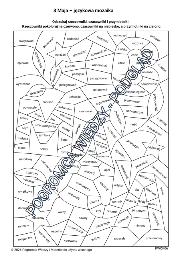 3 Maja - jezykowa mozaika (części mowy)