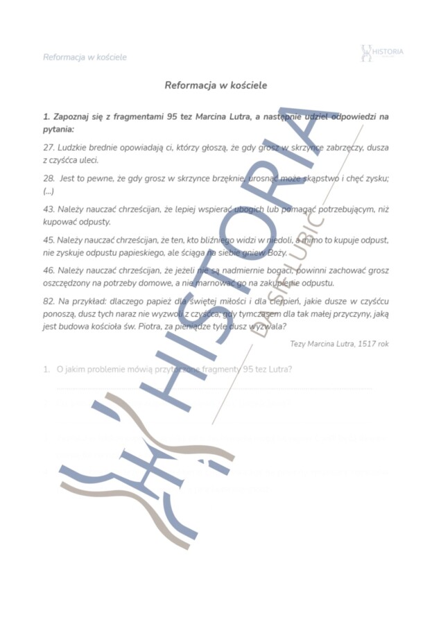Karta pracy - Reformacja w Europie