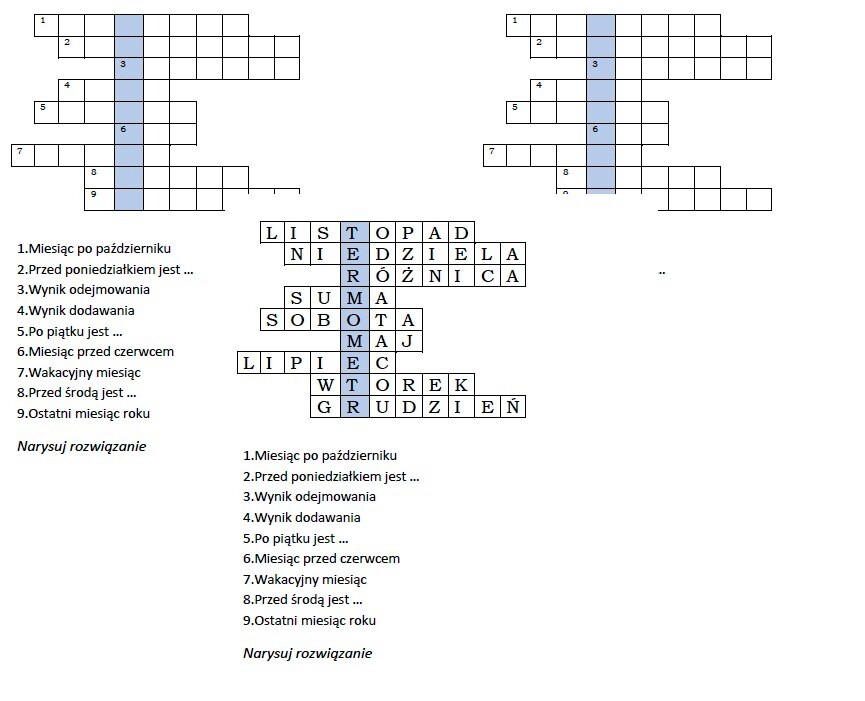 Logogryf dla klasy 2 z hasłem Termometr