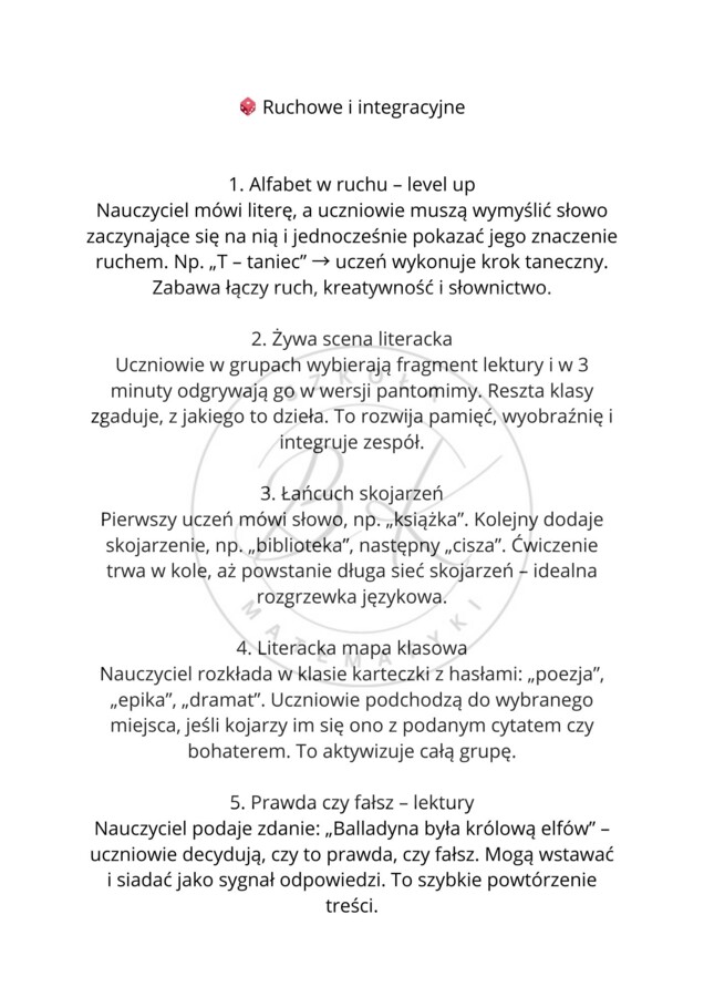 50 aktywnych pomysłów na rozpoczęcie lekcji- język polski