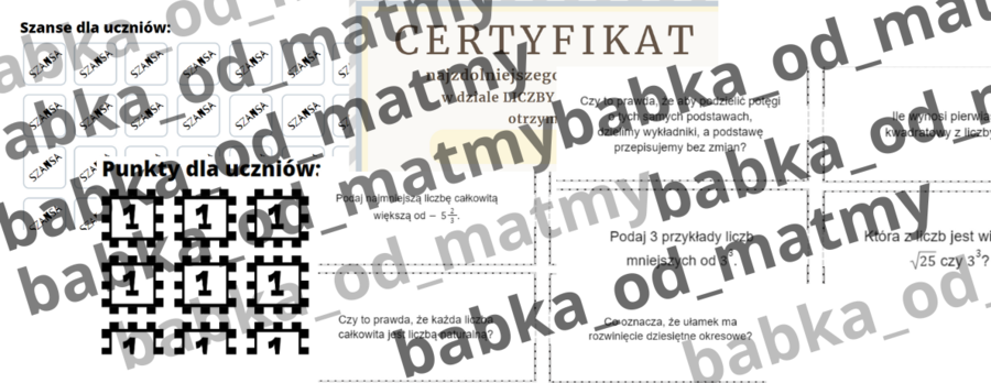 Gra "Jeden z dziesięciu" kl. VIII - dział: Liczby i działania