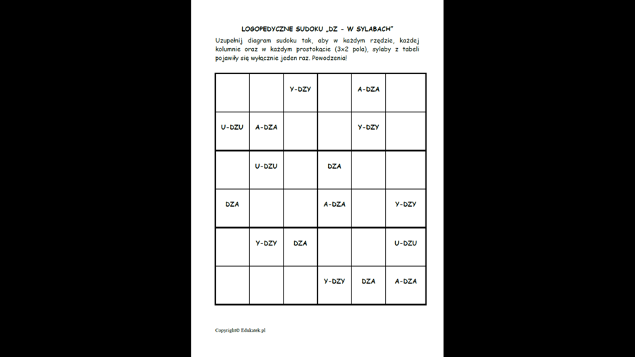 Logopedyczne sudoku (sylaby) - zabawy logopedyczne