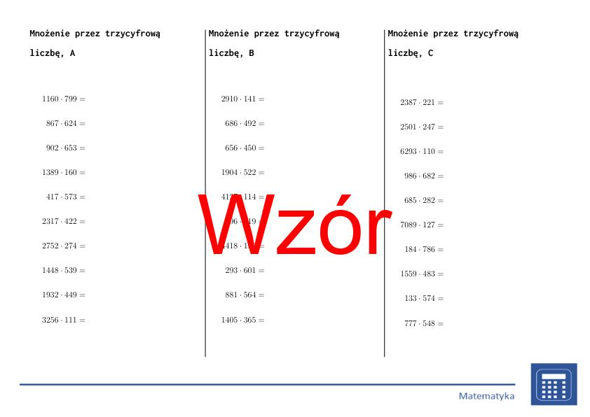 Mnożenie przez trzycyfrową liczbę | matematyka | 26 kolumn