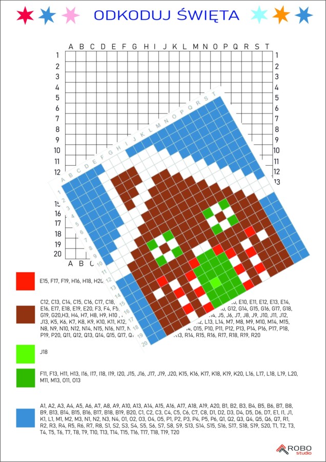 Kodowanka zimowa- świąteczna (domek z piernika), odkoduj obrazek , kodowanie