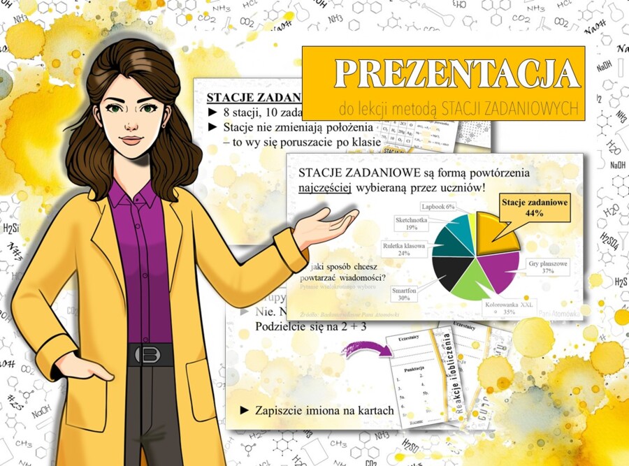 Stacja: RYWALIZACJA! BONUSOWY materiał do pracy metodą Stacji: Rywalizacji! Chemia. Powtórzenie wiadomości. Stacje zadaniowe. Praca grupowa. Zadanie. Gra dydaktyczna. Prezentacja.