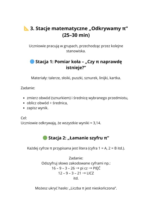 Dzień liczby Pi - scenariusz zajęć
