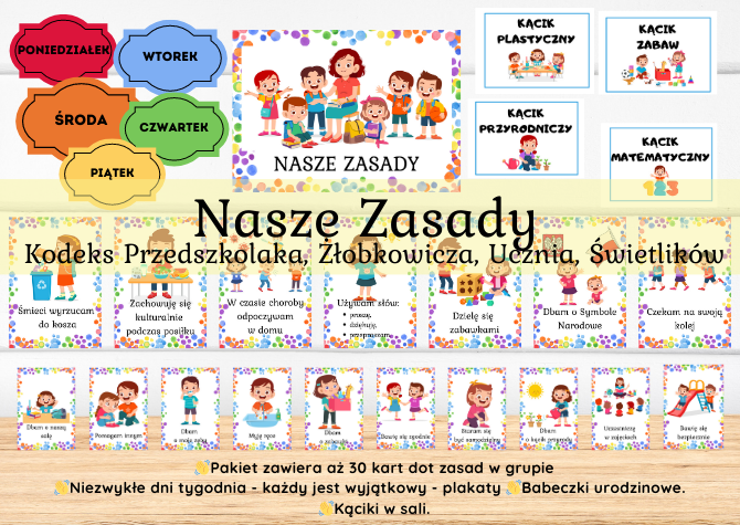 Nasze zasady - kodeks przedszkolaka, ucznia, świetliczka, grupy, żłobkowicza