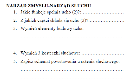 Narząd słuchu-karta pracy