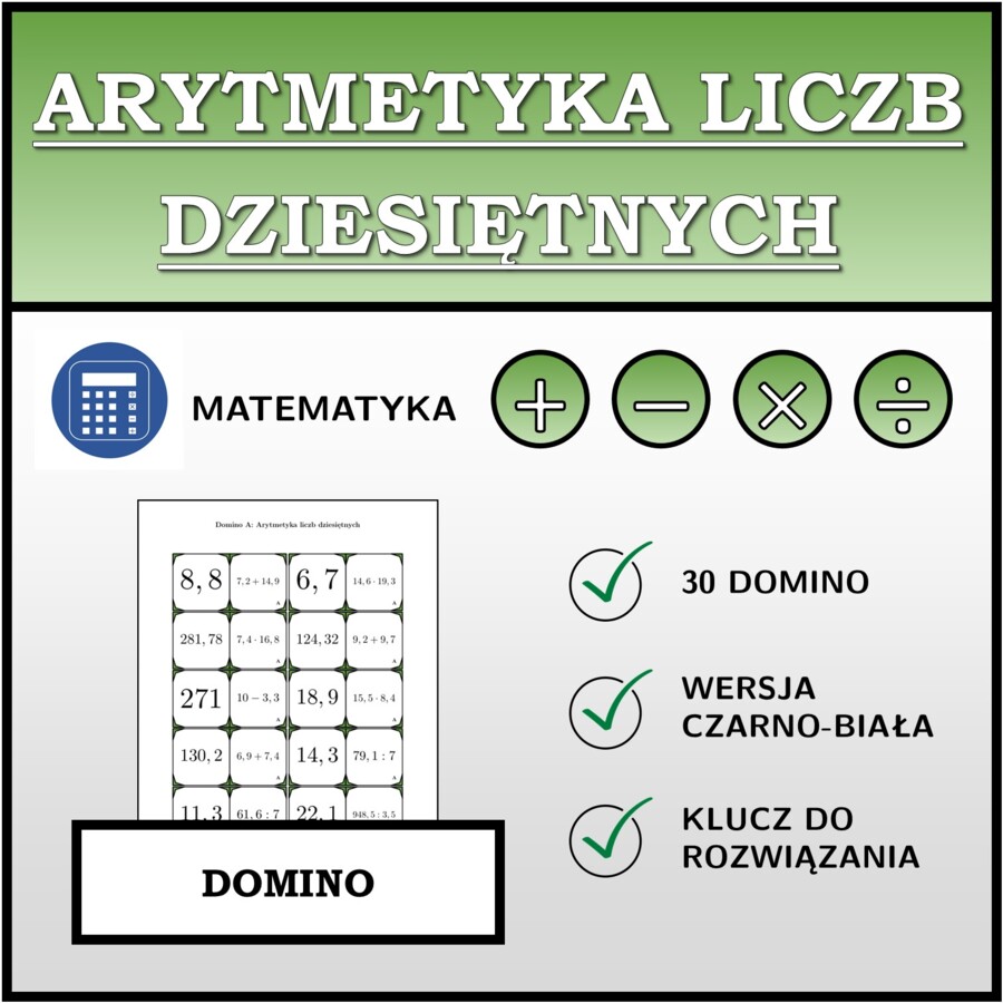Domino - Arytmetyka liczb dziesiętnych | matematyka