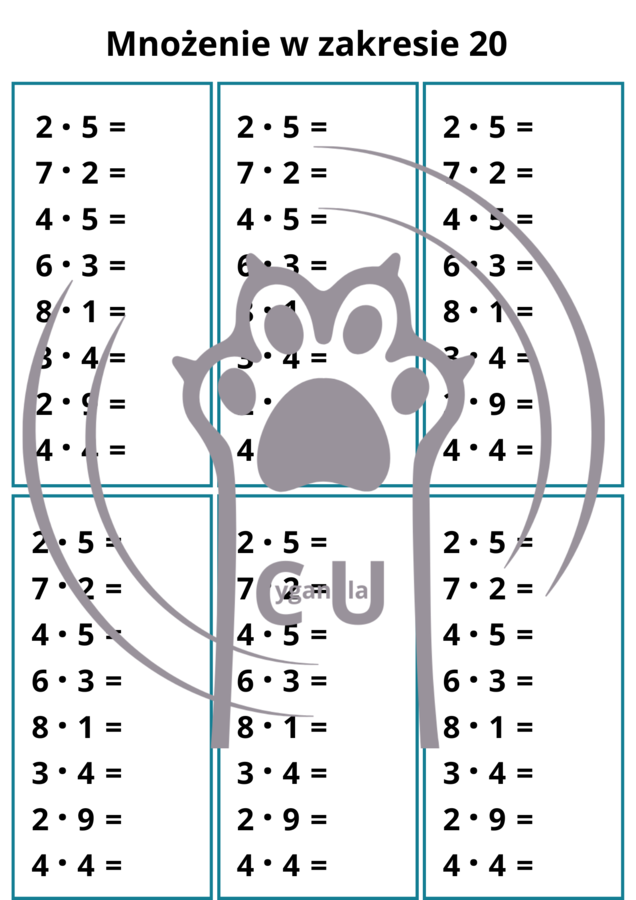Tabliczka mnożenia – 22 karty pracy do kopiowania / wklejek – klasy 1–3