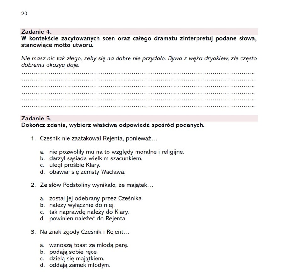 Karta pracy "Zemsta" - krytyczne czytanie