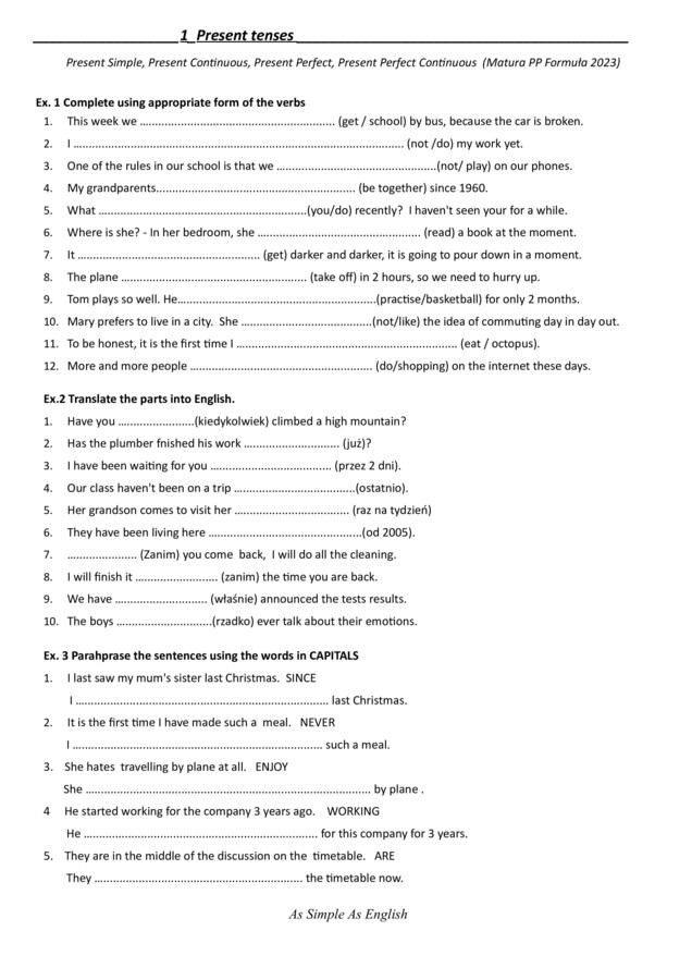 Czasy z języka angielskiego. Matura podstawowa.