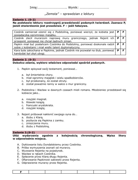 Zestaw lekturowy "Zemsta"