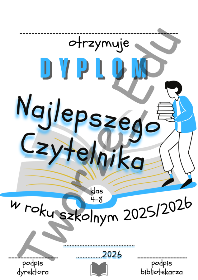 Dyplom Najlepszej Czytelniczki i Najlepszego Czytelnika klasy 4-8