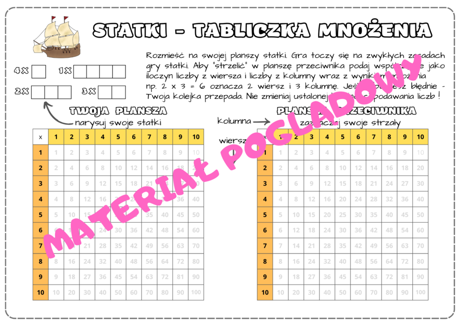 Tabliczka mnożenia - statki. Dzień Tabliczki Mnożenia.