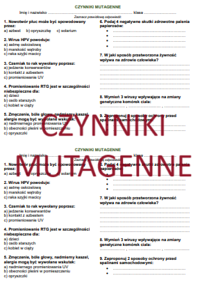 CZYNNIKI MUTAGENNE - SPRAWDZIAN