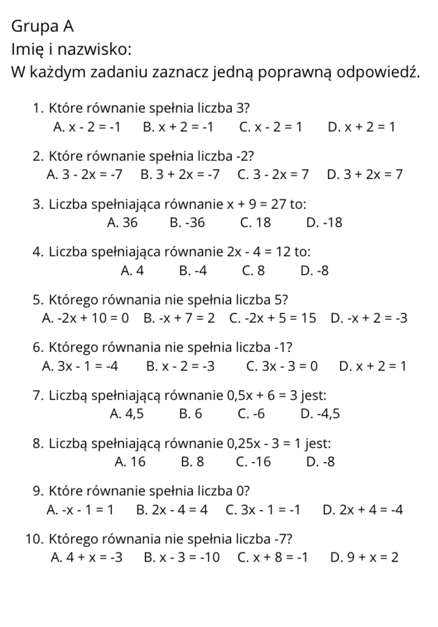 Liczba spełniająca równanie