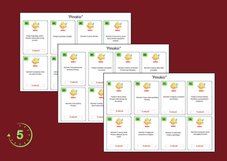 PINOKIO – gra typu „5 sekund” – 56 pytań + ODPOWIEDZI