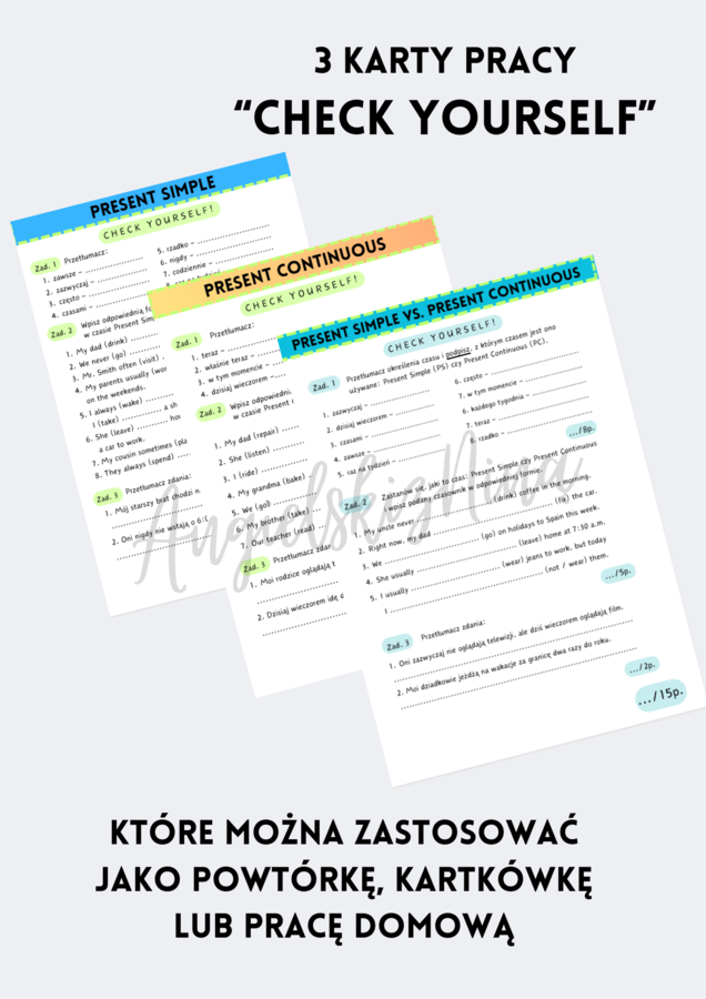 MEGA ZESTAW: Present Simple vs. Present Continuous - porównanie - czasy teraźniejsze - E8 - matura - wklejki = karty pracy - ćwiczenia - zadania - kartkówki - 3 zestawy speaking cards - mówienie - gry na Wordwall