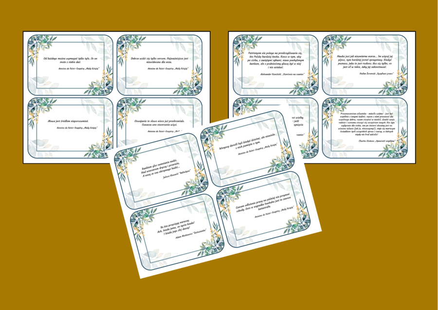 ZŁOTE MYŚLI z lektur szkolnych - fiszki - 48 szt. - CYTATY - lektury z kl. 7-8 - 2 wersje