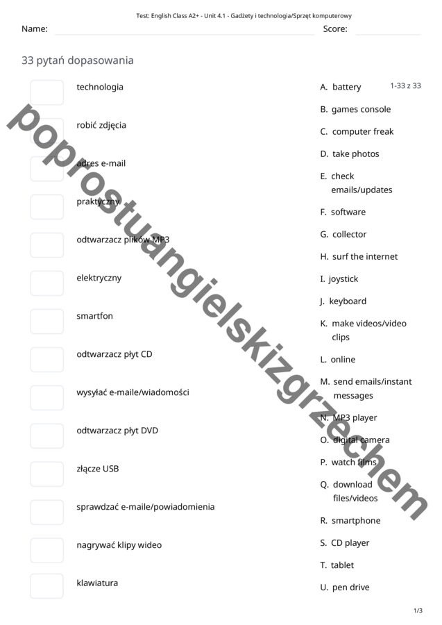 English Class A2+ - Unit 4 - testy