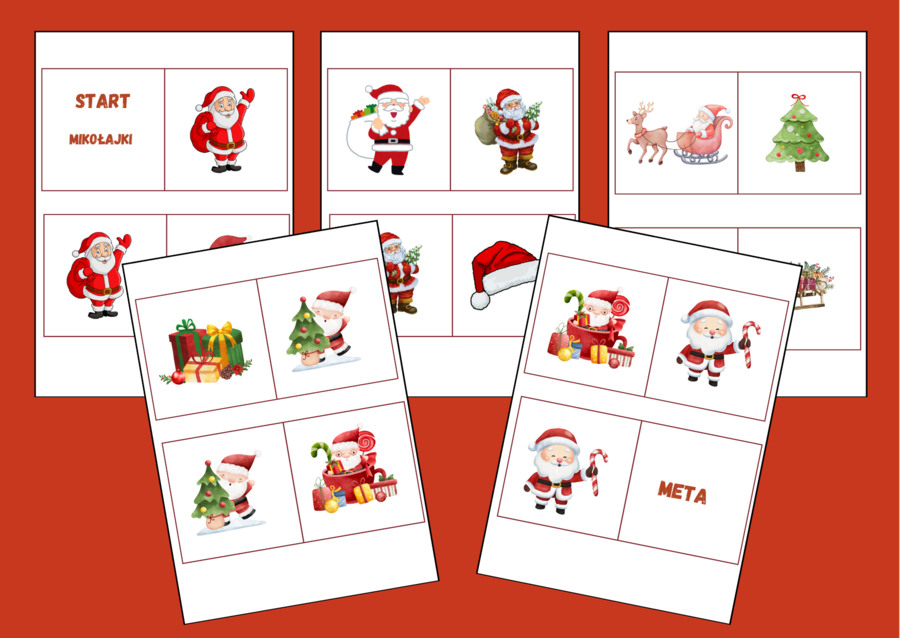 MIKOŁAJKI – Mikołaj – Boże Narodzenie – DOMINO PODŁOGOWE – 26 szt. – biblioteka – świetlica – przedszkole