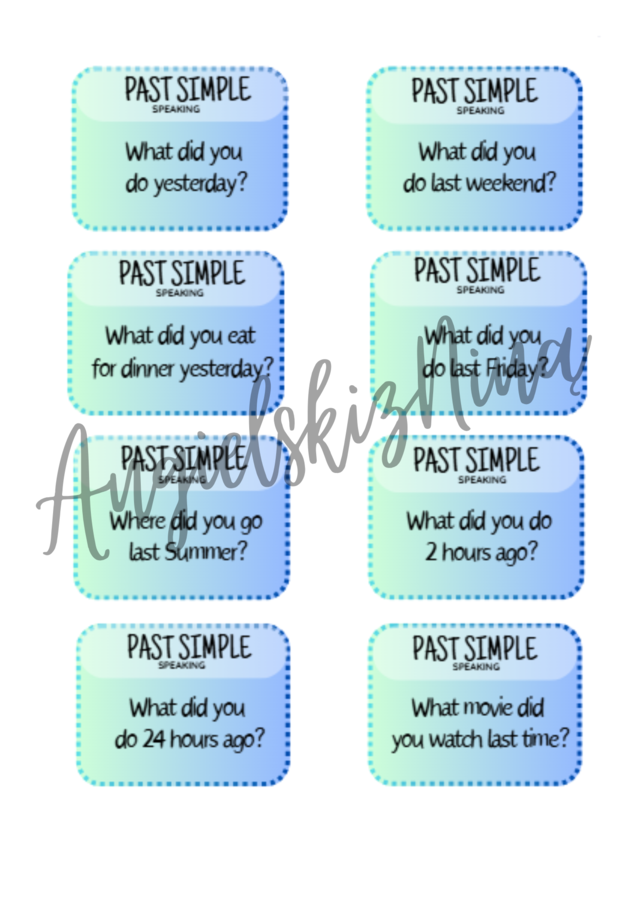 Past Simple - 80 speaking cards - questions - karty do speakingu - angielski - egzamin ósmoklasisty