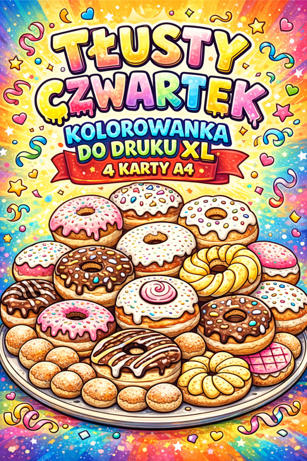 TŁUSTY CZWARTEK – kolorowanka XL (4×A4 + miniatura A4) - plakat - dekoracja