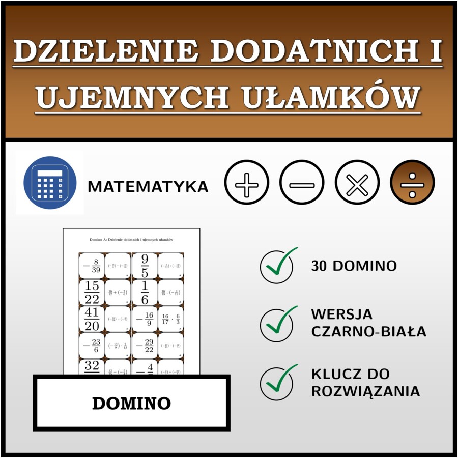 Domino - Dzielenie dodatnich i ujemnych ułamków | matematyka