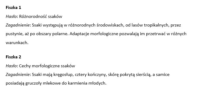 Fiszki- różnorodność życia (ssaki, różnorodność kręgowców)