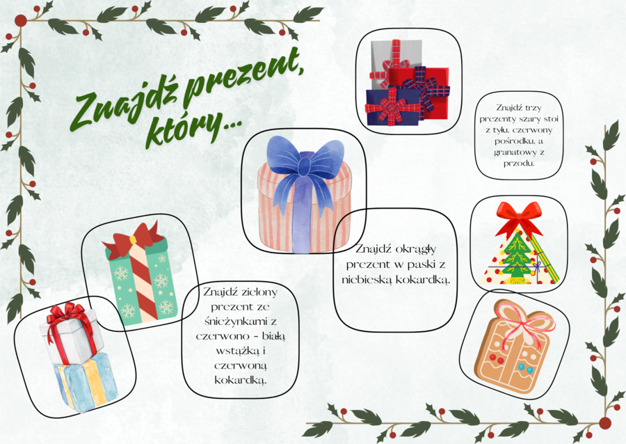 Ćwiczenie na rozwijanie umiejętności słuchania ze zrozumieniem i percepcji wzrokowej.