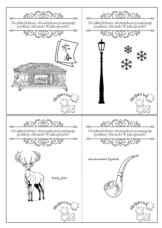 Karty "Skojarz to!" do lektur z klas 4-6, powtórka z lektur szkolnych