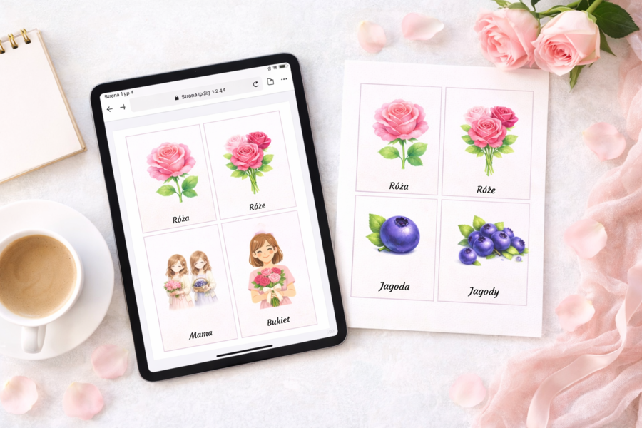 Fiszki obrazkowe. Róże i jagody