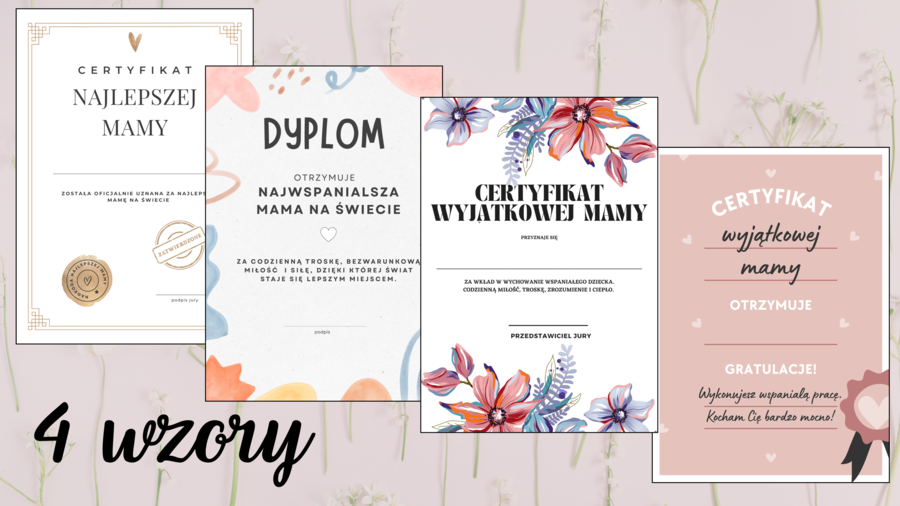 Dyplom/certyfikat WDZIĘCZNOŚCI Z OKAZJI DNIA MATKI
