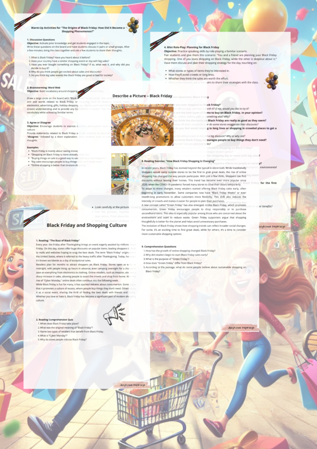 Zestaw Gotowych lekcji: BLACK FRIDAY Poziom: A2-B1 oraz B1-B2