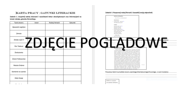 Karta pracy gatunki i rodzaje literackie, egzamin ósmoklasisty