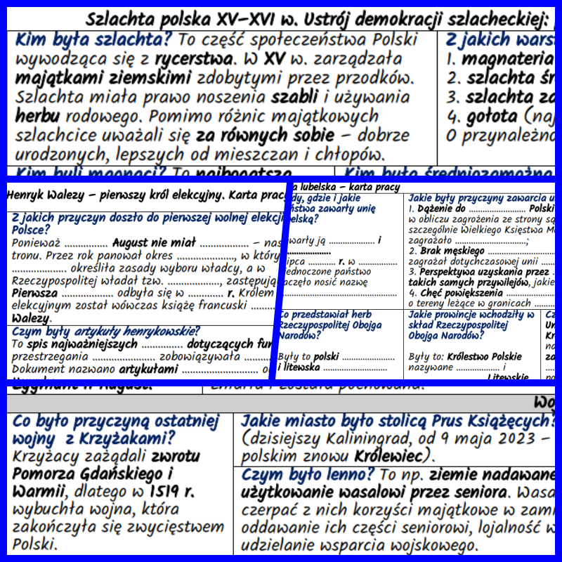 Polska XV–XVI w. Dzieje polityczne, ekonomia i gospodarka – komplet notatek i kart pracy