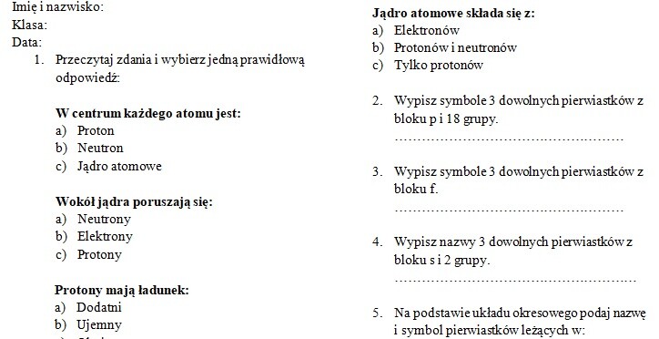 Budowa atomu-sprawdzian