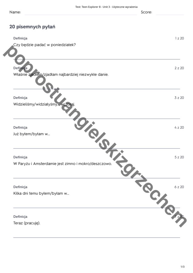 Teen Explorer 8 – Unit 3 – testy