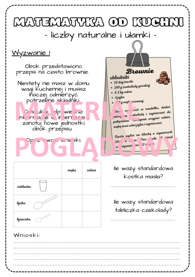 Projekt edukacyjny - klasa 6, 7, 8. Innowacja pedagogiczna. Obliczenia praktyczne. Matematyka od kuchni.