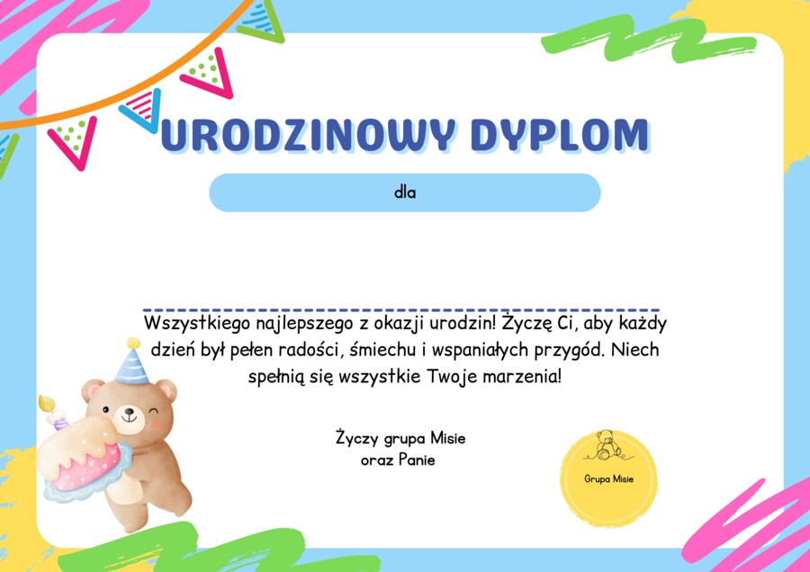 Urodziny Misie- Dyplom