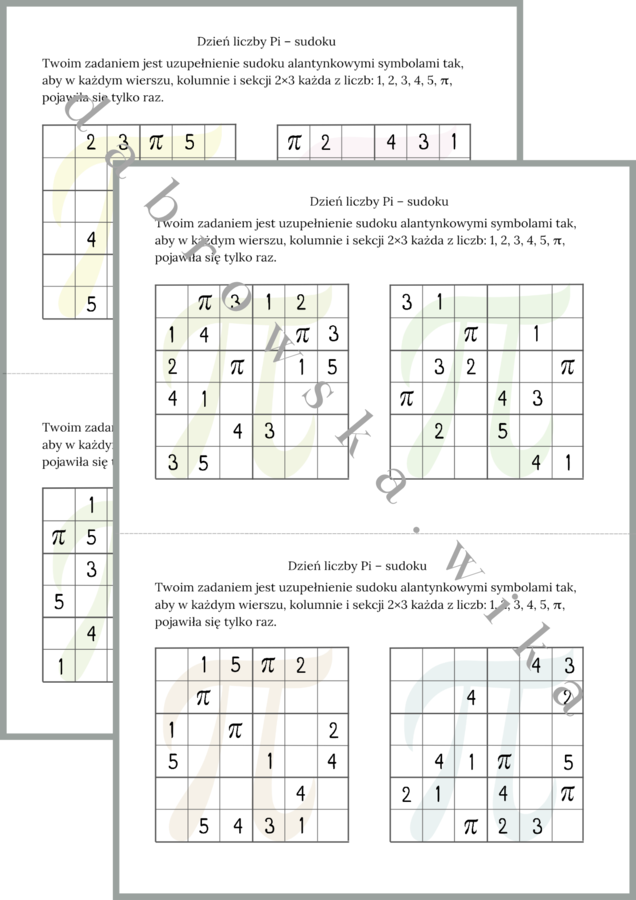 Dzień liczby Pi (π) - sudoku